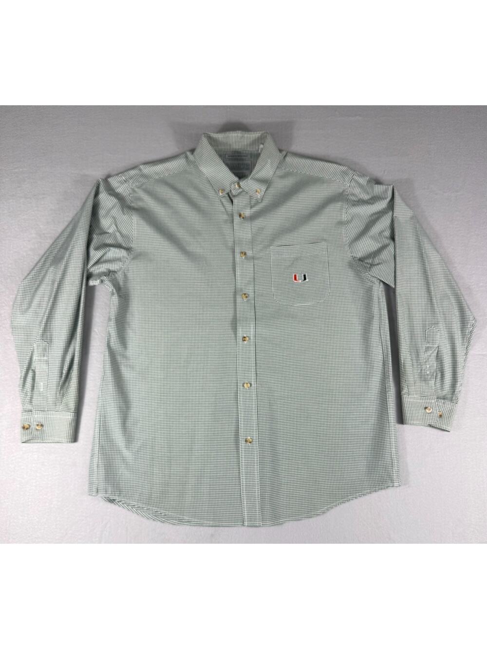 University Of Miami Campus Specialties Shirt Large Green Plaid Embroidered Logo